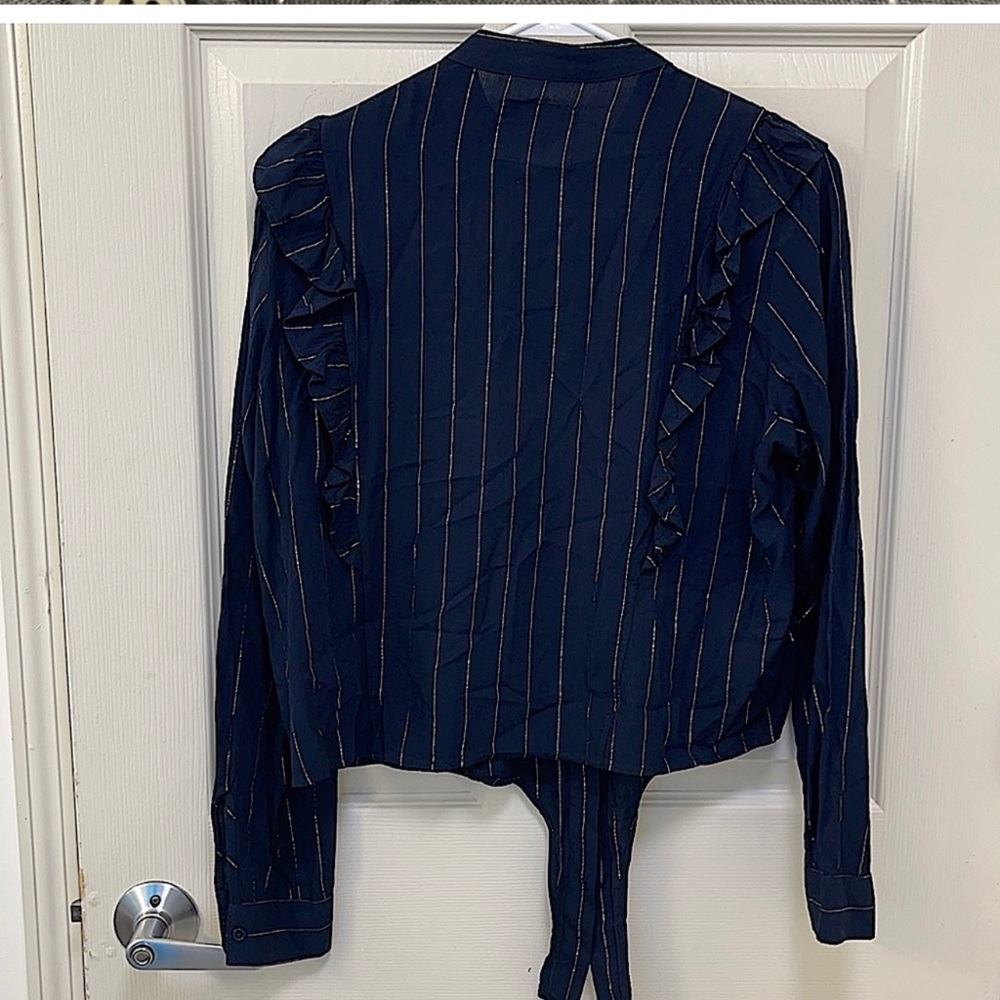 Rails Piper Panama Stripe Button Ruffle Top S - image 2